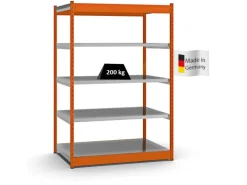 PROREGAL Fachbodenregal Stecksystem Vierkant-Profil Grundregal HxBxT 200 x 132,5 x 80 cm 5 Ebenen Einseitige Bauart Fachlast 200 kg Orange