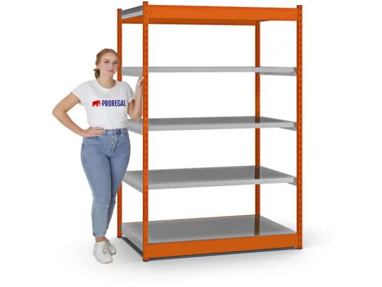 PROREGAL Fachbodenregal Stecksystem Vierkant-Profil Grundregal HxBxT 200 x 132,5 x 80 cm 5 Ebenen Einseitige Bauart Fachlast 200 kg Orange