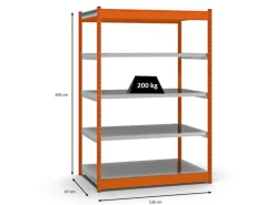PROREGAL Fachbodenregal Stecksystem Vierkant-Profil Grundregal HxBxT 200 x 132,5 x 80 cm 5 Ebenen Einseitige Bauart Fachlast 200 kg Orange