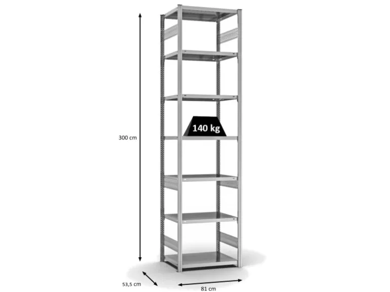 PROREGAL Fachbodenregal Stecksystem T-Profil Light-Duty Grundregal HxBxT 300 x 75 x 50 cm 7 Ebenen Fachlast 140 kg Beidseitig Nutzbar Verzinkt