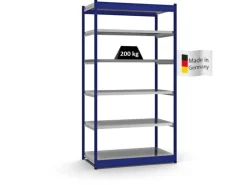 PROREGAL Fachbodenregal Stecksystem Vierkant-Profil Grundregal HxBxT 250 x 132,5 x 60 cm 6 Ebenen Einseitige Bauart Fachlast 200 kg Enzianblau