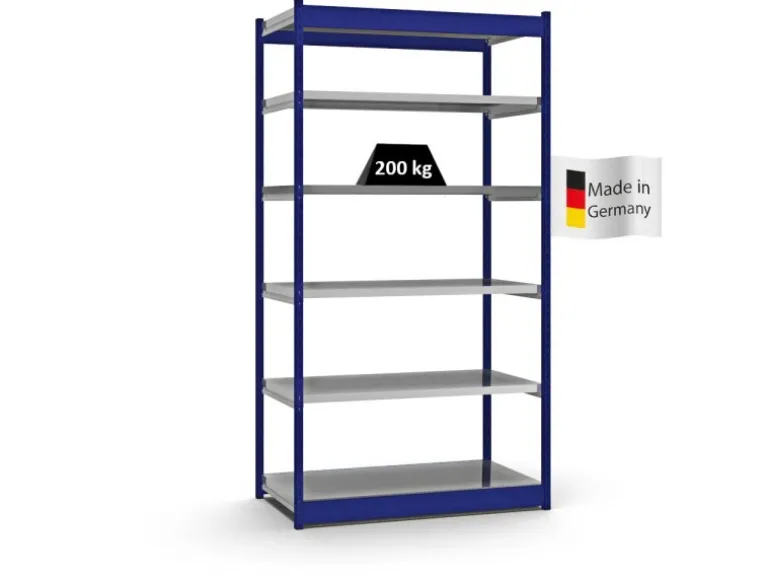 PROREGAL Fachbodenregal Stecksystem Vierkant-Profil Grundregal HxBxT 250 x 132,5 x 60 cm 6 Ebenen Einseitige Bauart Fachlast 200 kg Enzianblau