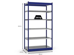 PROREGAL Fachbodenregal Stecksystem Vierkant-Profil Grundregal HxBxT 250 x 132,5 x 60 cm 6 Ebenen Einseitige Bauart Fachlast 200 kg Enzianblau