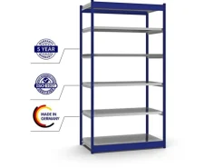 PROREGAL Fachbodenregal Stecksystem Vierkant-Profil Grundregal HxBxT 250 x 132,5 x 60 cm 6 Ebenen Einseitige Bauart Fachlast 200 kg Enzianblau
