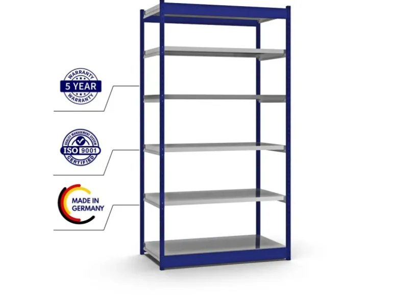 PROREGAL Fachbodenregal Stecksystem Vierkant-Profil Grundregal HxBxT 250 x 132,5 x 60 cm 6 Ebenen Einseitige Bauart Fachlast 200 kg Enzianblau