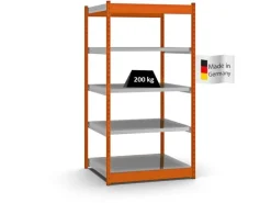 PROREGAL Fachbodenregal Stecksystem Vierkant-Profil Grundregal HxBxT 200 x 102,5 x 80 cm 5 Ebenen Einseitige Bauart Fachlast 200 kg Orange