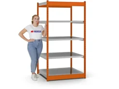 PROREGAL Fachbodenregal Stecksystem Vierkant-Profil Grundregal HxBxT 200 x 102,5 x 80 cm 5 Ebenen Einseitige Bauart Fachlast 200 kg Orange