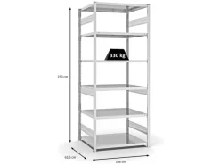 PROREGAL Fachbodenregal Stecksystem T-Profil Heavy-Duty Grundregal HxBxT 250 x 100 x 60 cm 6 Ebenen Fachlast 330 kg Beidseitig Nutzbar Lichtgrau