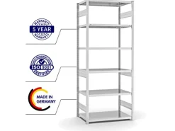 PROREGAL Fachbodenregal Stecksystem T-Profil Heavy-Duty Grundregal HxBxT 250 x 100 x 60 cm 6 Ebenen Fachlast 330 kg Beidseitig Nutzbar Lichtgrau