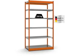PROREGAL Fachbodenregal Stecksystem Vierkant-Profil Grundregal HxBxT 250 x 132,5 x 60 cm 6 Ebenen Einseitige Bauart Fachlast 200 kg Orange