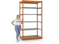 PROREGAL Fachbodenregal Stecksystem Vierkant-Profil Grundregal HxBxT 250 x 132,5 x 60 cm 6 Ebenen Einseitige Bauart Fachlast 200 kg Orange