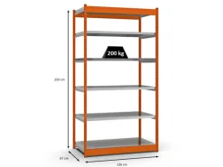 PROREGAL Fachbodenregal Stecksystem Vierkant-Profil Grundregal HxBxT 250 x 132,5 x 60 cm 6 Ebenen Einseitige Bauart Fachlast 200 kg Orange