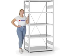 PROREGAL Fachbodenregal Stecksystem T-Profil Light-Duty Grundregal HxBxT 200 x 100 x 60 cm 5 Ebenen Fachlast 140 kg Einseitig Nutzbar Lichtgrau