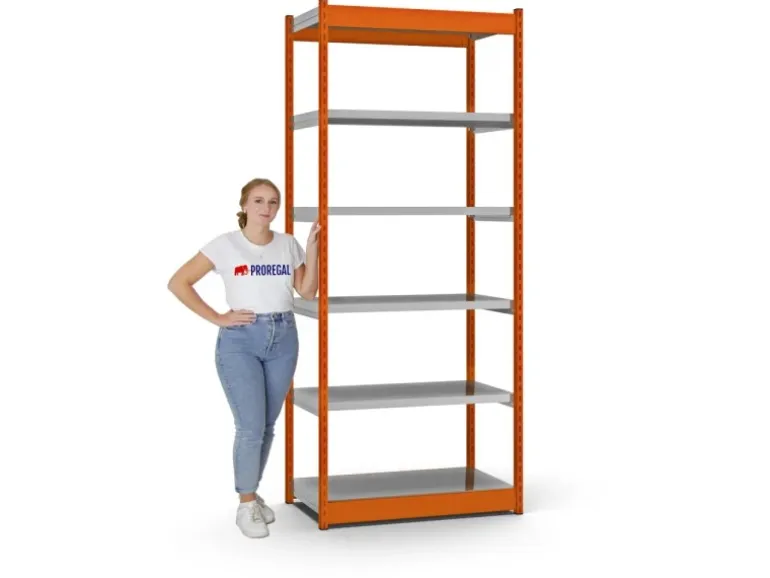 PROREGAL Fachbodenregal Stecksystem Vierkant-Profil Grundregal HxBxT 250 x 102,5 x 50 cm 6 Ebenen Einseitige Bauart Fachlast 200 kg Orange