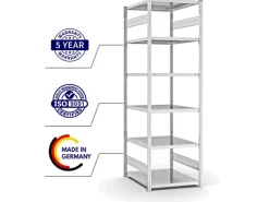 PROREGAL Fachbodenregal Stecksystem T-Profil Light-Duty Grundregal HxBxT 250 x 75 x 80 cm 6 Ebenen Fachlast 130 kg Beidseitig Nutzbar Lichtgrau