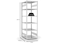 PROREGAL Fachbodenregal Stecksystem T-Profil Light-Duty Grundregal HxBxT 250 x 75 x 80 cm 6 Ebenen Fachlast 130 kg Beidseitig Nutzbar Lichtgrau