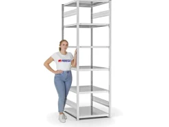 PROREGAL Fachbodenregal Stecksystem T-Profil Light-Duty Grundregal HxBxT 250 x 75 x 80 cm 6 Ebenen Fachlast 130 kg Beidseitig Nutzbar Lichtgrau