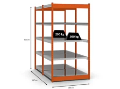 PROREGAL Fachbodenregal Stecksystem Vierkant-Profil Grundregal HxBxT 200 x 102,5 x 80 cm 2x5 Ebenen Doppelseitige Bauart Fachlast 200 kg Orange