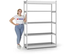 PROREGAL Fachbodenregal Stecksystem Vierkant-Profil Grundregal HxBxT 200 x 102,5 x 60 cm 5 Ebenen Einseitige Bauart Fachlast 200 kg Lichtgrau