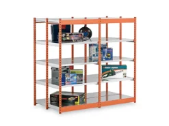 PROREGAL Fachbodenregal Stecksystem Vierkant-Profil Grundregal HxBxT 300 x 102,5 x 60 cm 2x7 Ebenen Doppelseitige Bauart Fachlast 200 kg Orange