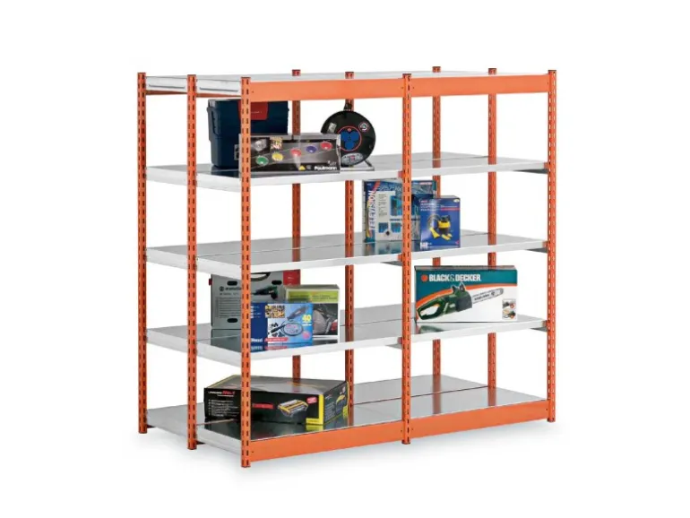 PROREGAL Fachbodenregal Stecksystem Vierkant-Profil Grundregal HxBxT 300 x 102,5 x 60 cm 2x7 Ebenen Doppelseitige Bauart Fachlast 200 kg Orange