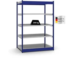 PROREGAL Fachbodenregal Stecksystem Vierkant-Profil Grundregal HxBxT 200 x 132,5 x 80 cm 5 Ebenen Einseitige Bauart Fachlast 200 kg Enzianblau