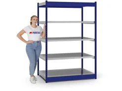 PROREGAL Fachbodenregal Stecksystem Vierkant-Profil Grundregal HxBxT 200 x 132,5 x 80 cm 5 Ebenen Einseitige Bauart Fachlast 200 kg Enzianblau
