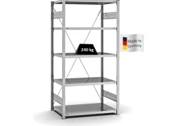 PROREGAL Fachbodenregal Stecksystem T-Profil Medium-Duty Grundregal HxBxT 200 x 100 x 60 cm 5 Ebenen Fachlast 240 kg Einseitig Nutzbar Verzinkt