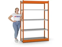 PROREGAL Fachbodenregal Stecksystem Vierkant-Profil Grundregal HxBxT 200 x 132,5 x 40 cm 5 Ebenen Einseitige Bauart Fachlast 200 kg Orange