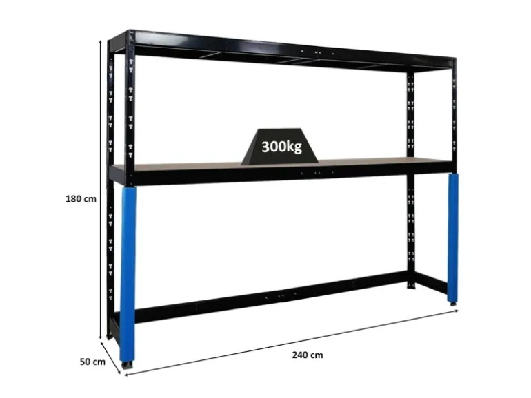 PROREGAL Garagenregal HERCULES Platzsparend Unterfahrbar HxBxT 180x240x50cm 2 Lagerebenen Fachlast 300kg Schwarz Lagerregal Schwerlastregal