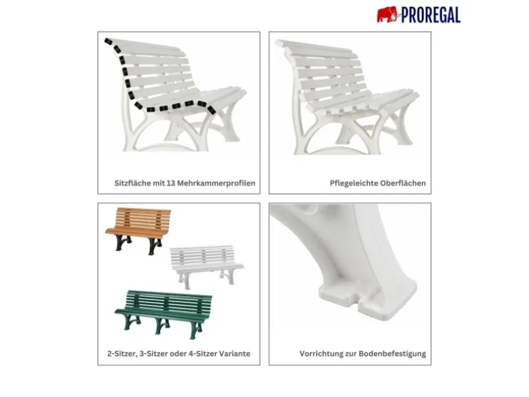 PROREGAL Gartenbank Jamaika 3 Sitzer Graphitgrau HxBxT 80 x 150 x 64cm Witterungskunststoff & UV Beständiger Kunststoff Parkbank Sitzbank