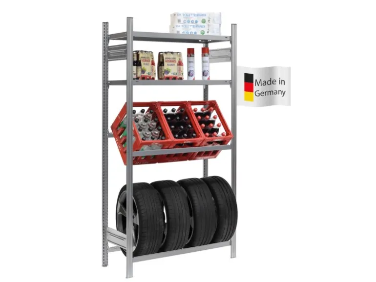 PROREGAL Getränkekisten- & Reifenregal Chiemsee Tire Made in Germany HxBxT 200 x 106 x 43,5 cm 3 Kisten auf 1 Ebene & 4 Reifen & 2 Boards Verzinkt