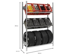 PROREGAL Getränkekisten- & Reifenregal Chiemsee Tire Made in Germany HxBxT 200 x 136 x 43,5 cm 6 Kisten auf 2 Ebenen & 4 Reifen Verzinkt