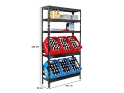 PROREGAL Getränkekistenregal Bodensee 6 Kisten mit 3 Ablagen Schwarz HxBxT 180 x 100 x 30 cm Freistehend Kistenständer Getränkeregal