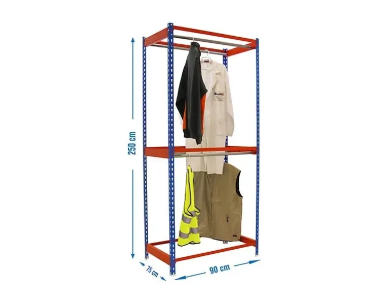 PROREGAL Kleiderstangenregal Metal Doppel HxBxT 250 x 90 x 75 cm Blau/Orange Kleiderständer Garderobe Klamottenregal Stangenregal Regal