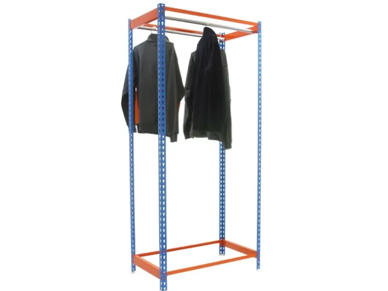 PROREGAL Kleiderstangenregal Metal Einzel HxBxT 200 x 120 x 50 cm Blau/Orange Kleiderständer Garderobe Klamottenregal Stangenregal Regal