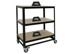 PROREGAL Kommissionierwagen BÜFFEL Fahrbares Kommissionierregal 100x90x50cm 3 Ebenen Fachlast 50kg 2x Mit Feststellbremse Schwarz
