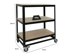 PROREGAL Kommissionierwagen BÜFFEL Fahrbares Kommissionierregal 100x90x50cm 3 Ebenen Fachlast 50kg 2x Mit Feststellbremse Schwarz