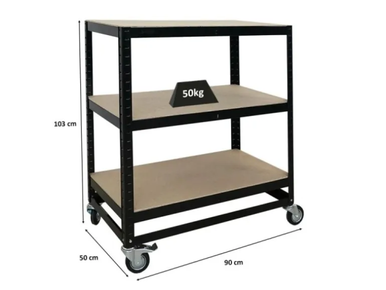 PROREGAL Kommissionierwagen BÜFFEL Fahrbares Kommissionierregal 100x90x50cm 3 Ebenen Fachlast 50kg 2x Mit Feststellbremse Schwarz