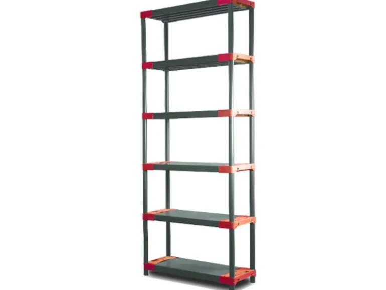 PROREGAL Kunststoffregal Grey Bear Extra-Tall HxBxT 220 x 90 x 46 cm Fachlast 120 kg Grau/Rot