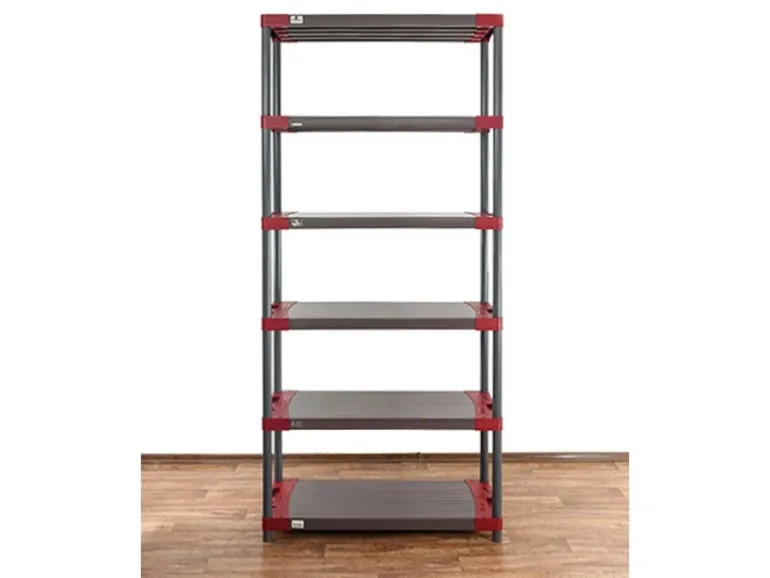 PROREGAL Kunststoffregal Grey Bear Extra-Tall HxBxT 220 x 90 x 46 cm Fachlast 120 kg Grau/Rot