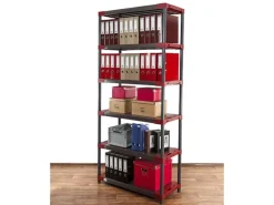PROREGAL Kunststoffregal Grey Bear Extra-Tall HxBxT 220 x 90 x 46 cm Fachlast 120 kg Grau/Rot