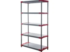 PROREGAL Kunststoffregal Grey Bear Tall HxBxT 180 x 100 x 46 cm Fachlast 120 kg Grau/Rot
