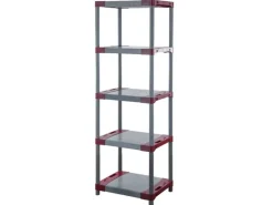 PROREGAL Kunststoffregal Grey Bear Tall HxBxT 180 x 70 x 46 cm Fachlast 120 kg Grau/Rot