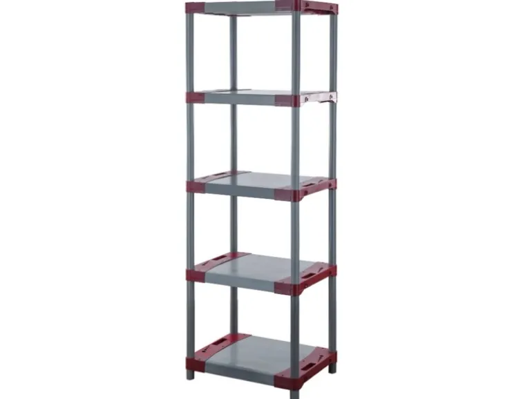 PROREGAL Kunststoffregal Grey Bear Tall HxBxT 180 x 70 x 46 cm Fachlast 120 kg Grau/Rot