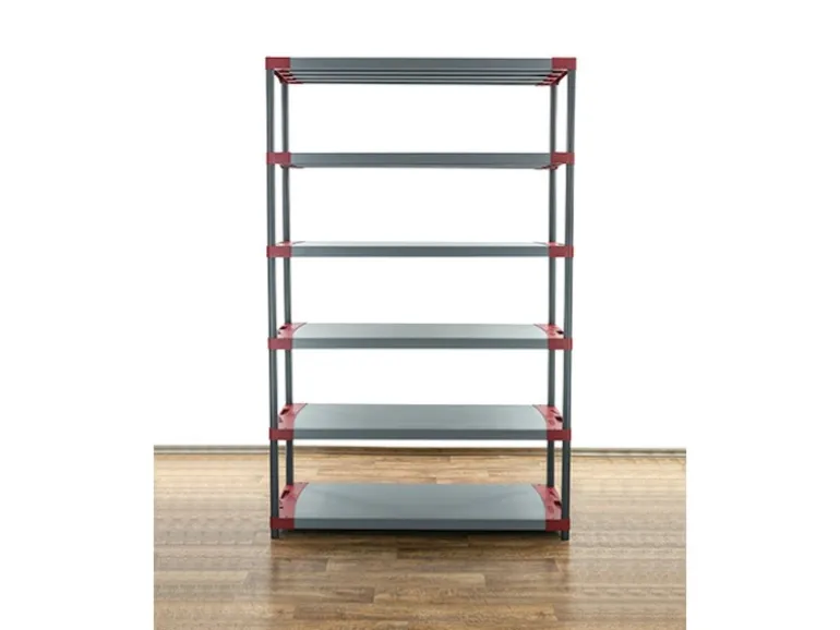 PROREGAL Kunststoffregal Grey Bear Extra-Tall HxBxT 220 x 150 x 46 cm Fachlast 70 kg Grau/Rot