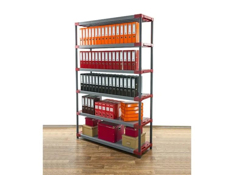 PROREGAL Kunststoffregal Grey Bear Extra-Tall HxBxT 220 x 150 x 46 cm Fachlast 70 kg Grau/Rot