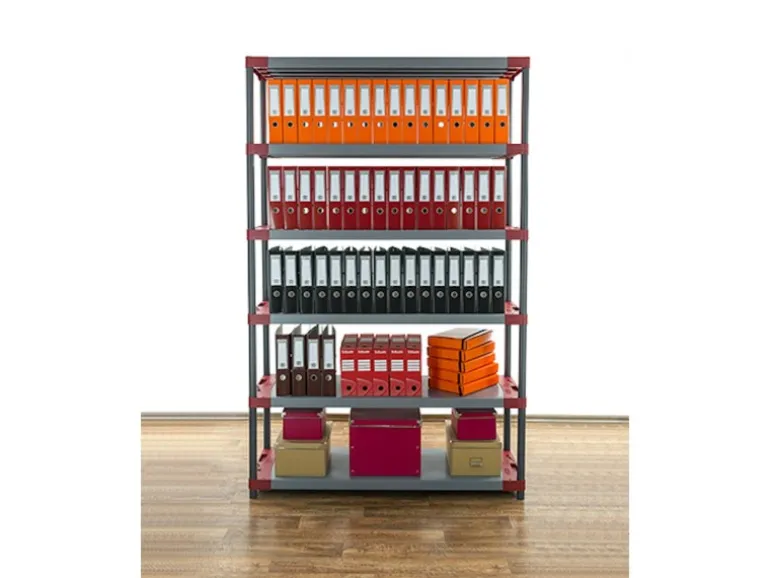 PROREGAL Kunststoffregal Grey Bear Extra-Tall HxBxT 220 x 150 x 46 cm Fachlast 70 kg Grau/Rot