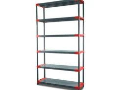 PROREGAL Kunststoffregal Grey Bear Extra-Tall HxBxT 220 x 110 x 46 cm Fachlast 120 kg Grau/Rot