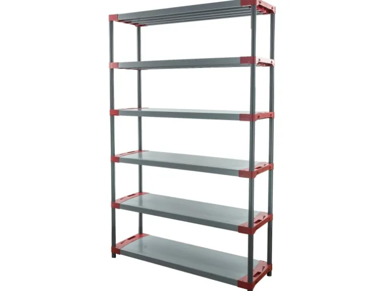 PROREGAL Kunststoffregal Grey Bear Extra-Tall HxBxT 220 x 140 x 46 cm Fachlast 70 kg Grau/Rot